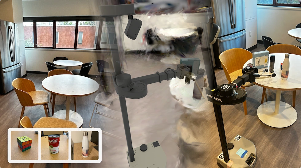Captured scene, simulation, and real-world robot manipulation for Splat2Act